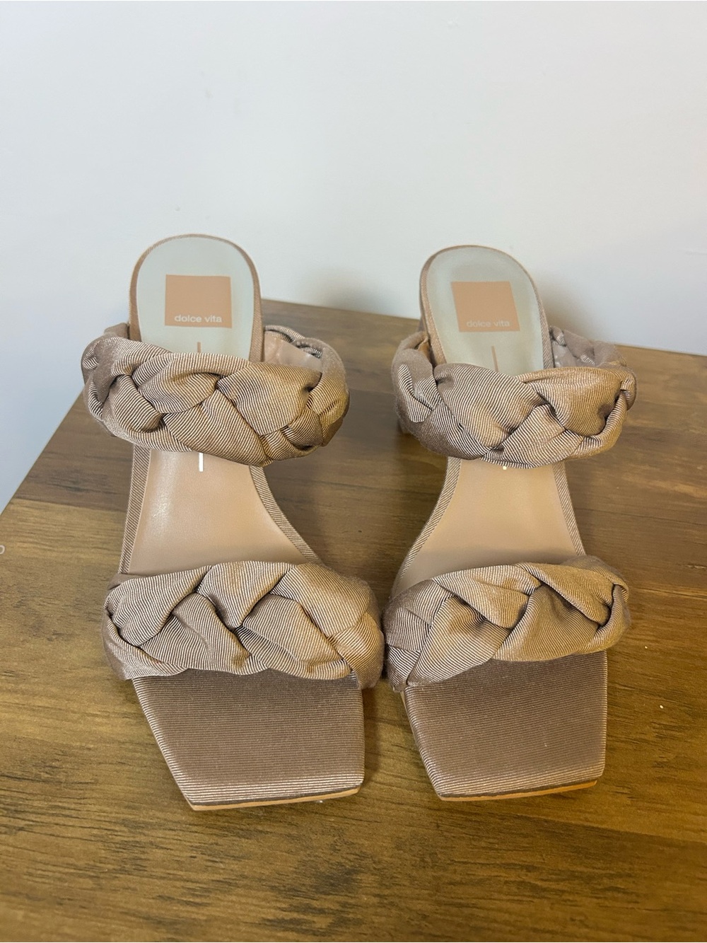 Dolce Vita Braided Double-Strap Slide Sandals in Taupe Beige
